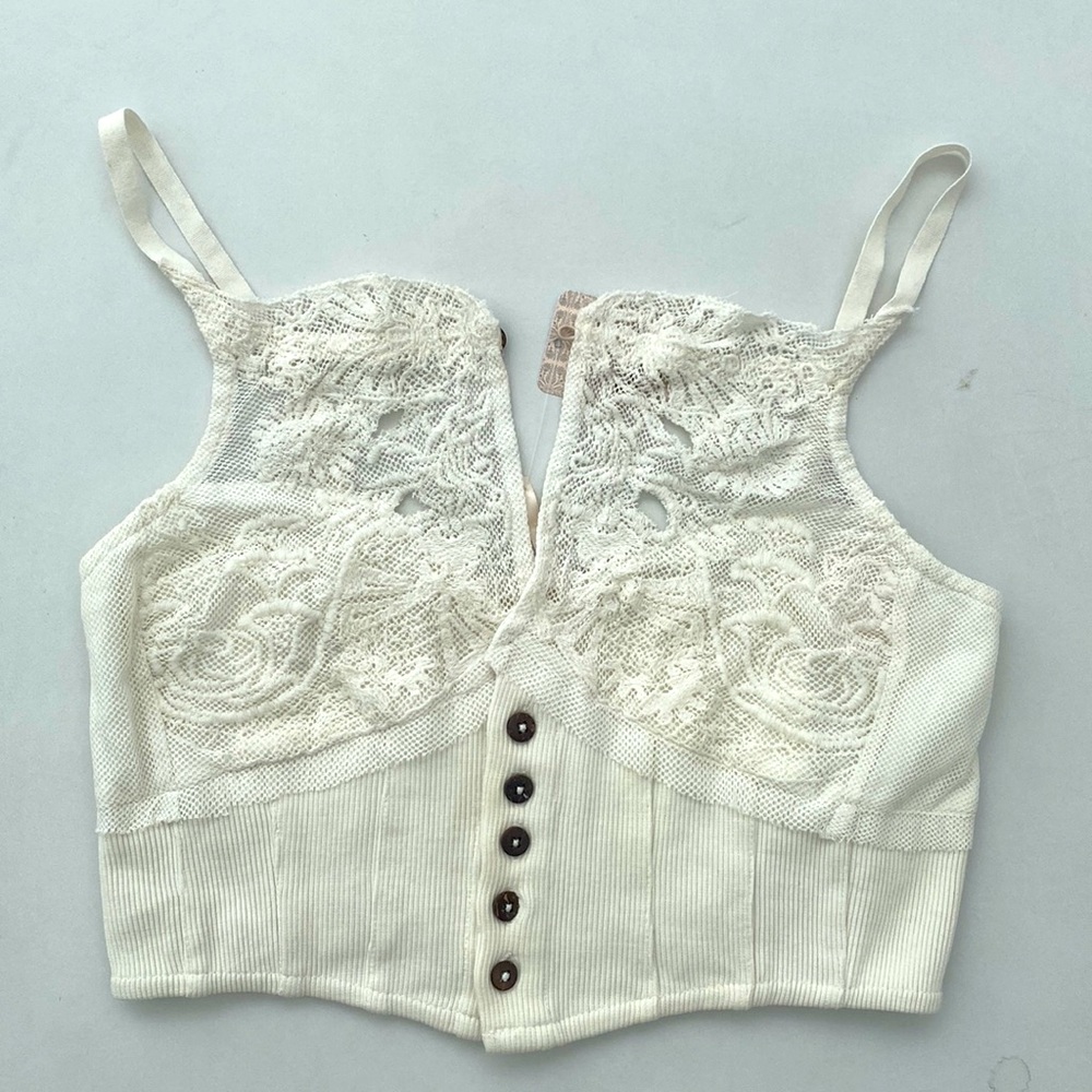 Free people white corset style vest with crochet size xs